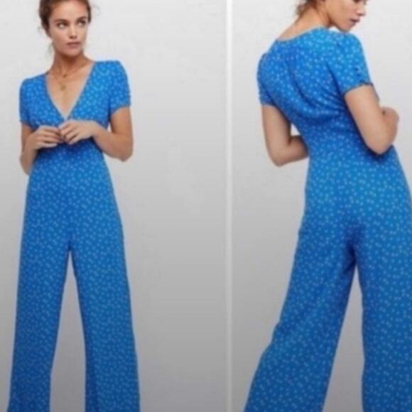 NWT Free People Mia Jumpsuit Blue Floral Size 0 - Picture 2 of 13